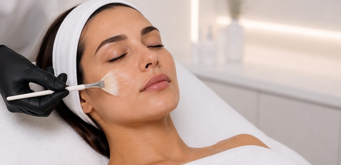 Chemical peel solution being applied at Portland Body Clinic Cardiff