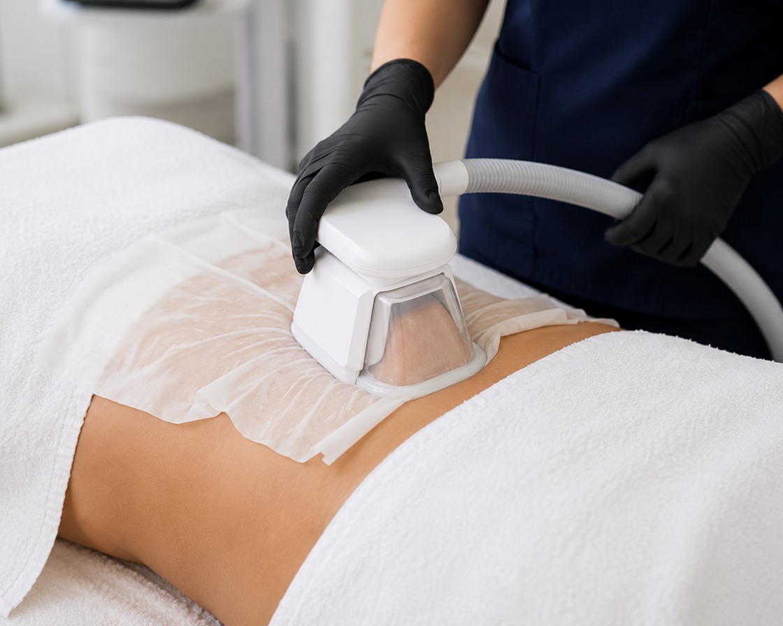 360 Fat Freezing treatment being performed at Portland Body Clinic Cardiff