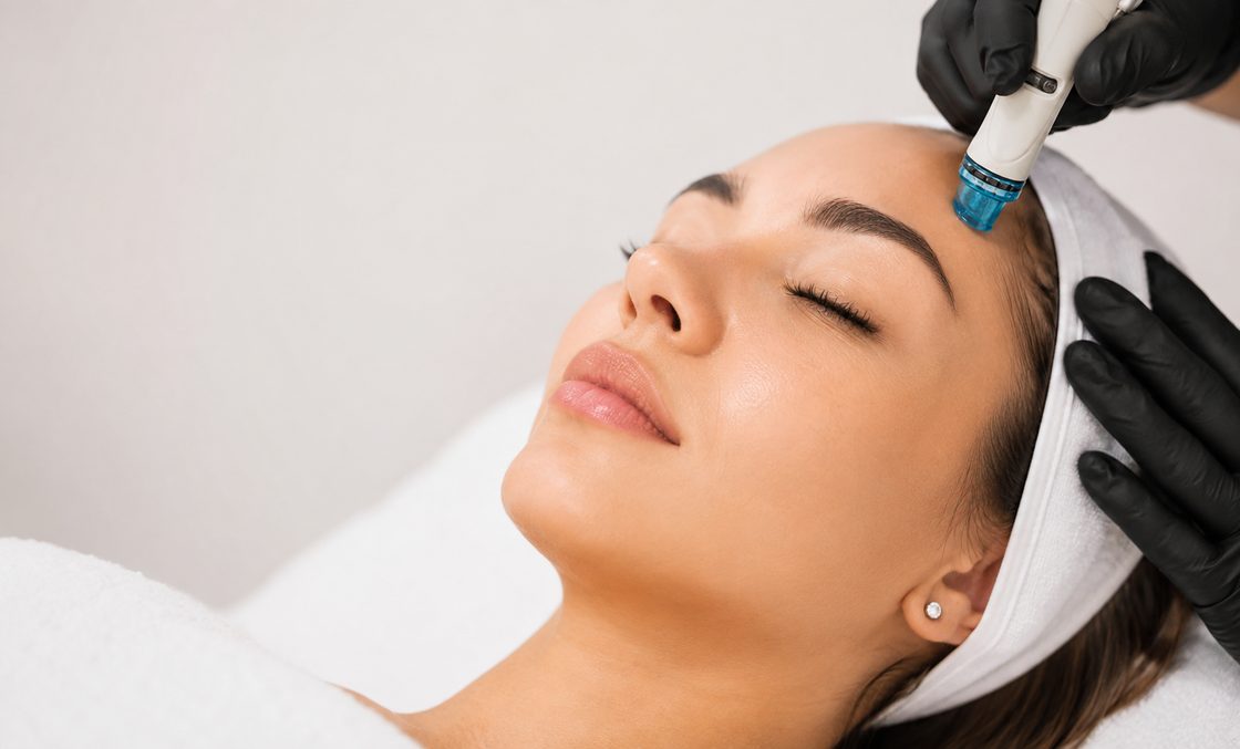 Client receiving a Hydrofacial treatment at Portland Body Clinic Cardiff