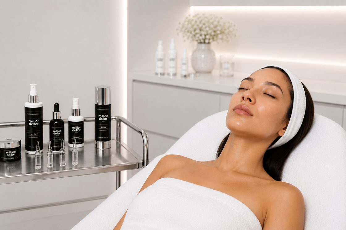 Client prepared for the Million Dollar Facial at Portland Body Clinic Cardiff