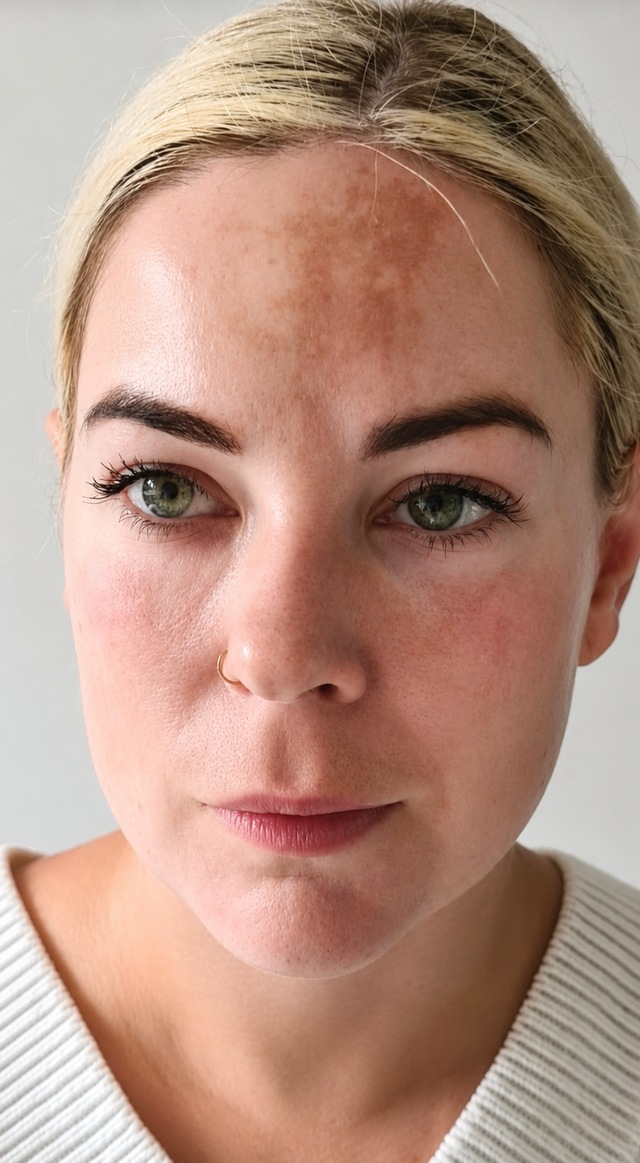 Client's face before Neofound Whitening treatment at Portland Body Clinic